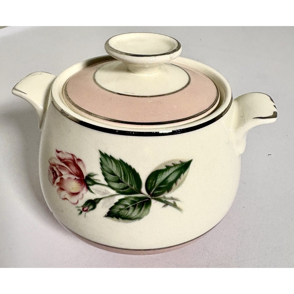 Vintage Homer Laughlin Cavalier Sugar Bowl with Lid Duberry Pink Rose Platinum - Picture 3 of 12